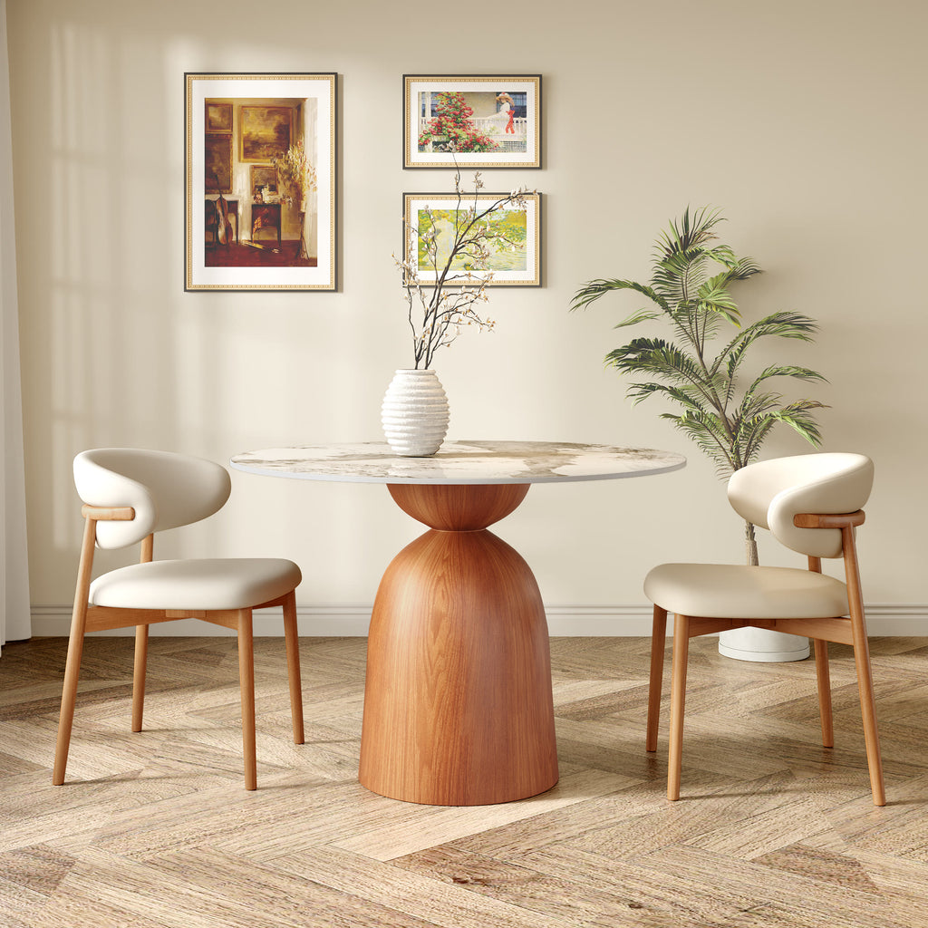 Soluna Walnut Solid Wood Pedestal Round Dining Table with Pandora Stone Top - image 4