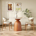 Soluna Walnut Solid Wood Pedestal Round Dining Table with Pandora & Snowy White Stone Top - image 3