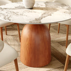 Soluna Walnut Solid Wood Pedestal Round Dining Table with Pandora & Snowy White Stone Top - image 1