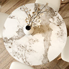 Soluna Walnut Solid Wood Pedestal Round Dining Table with Pandora Stone Top - image 3