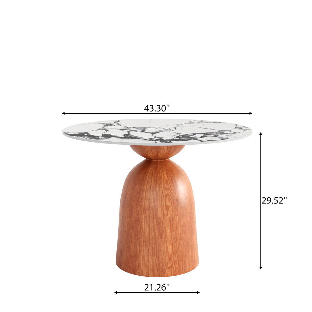 Soluna Walnut Solid Wood Pedestal Round Dining Table with Ink-Veined Stone Top - image 6