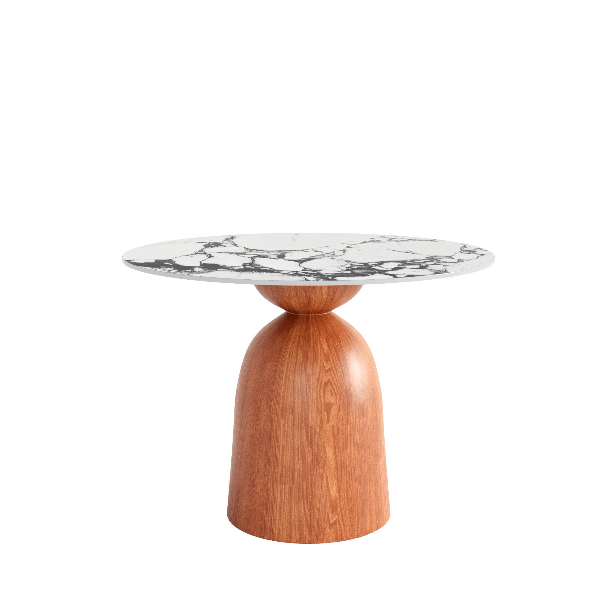 Soluna Walnut Solid Wood Pedestal Round Dining Table with Ink-Veined Stone Top - image 1