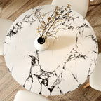 Soluna Walnut Solid Wood Pedestal Round Dining Table with Ink-Veined Stone Top - image 3