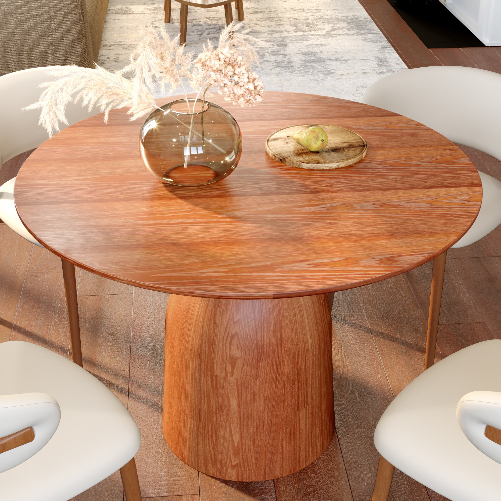Soluna Walnut Solid Wood Pedestal Round Dining Table with Walnut Solid Wood Top - image 4