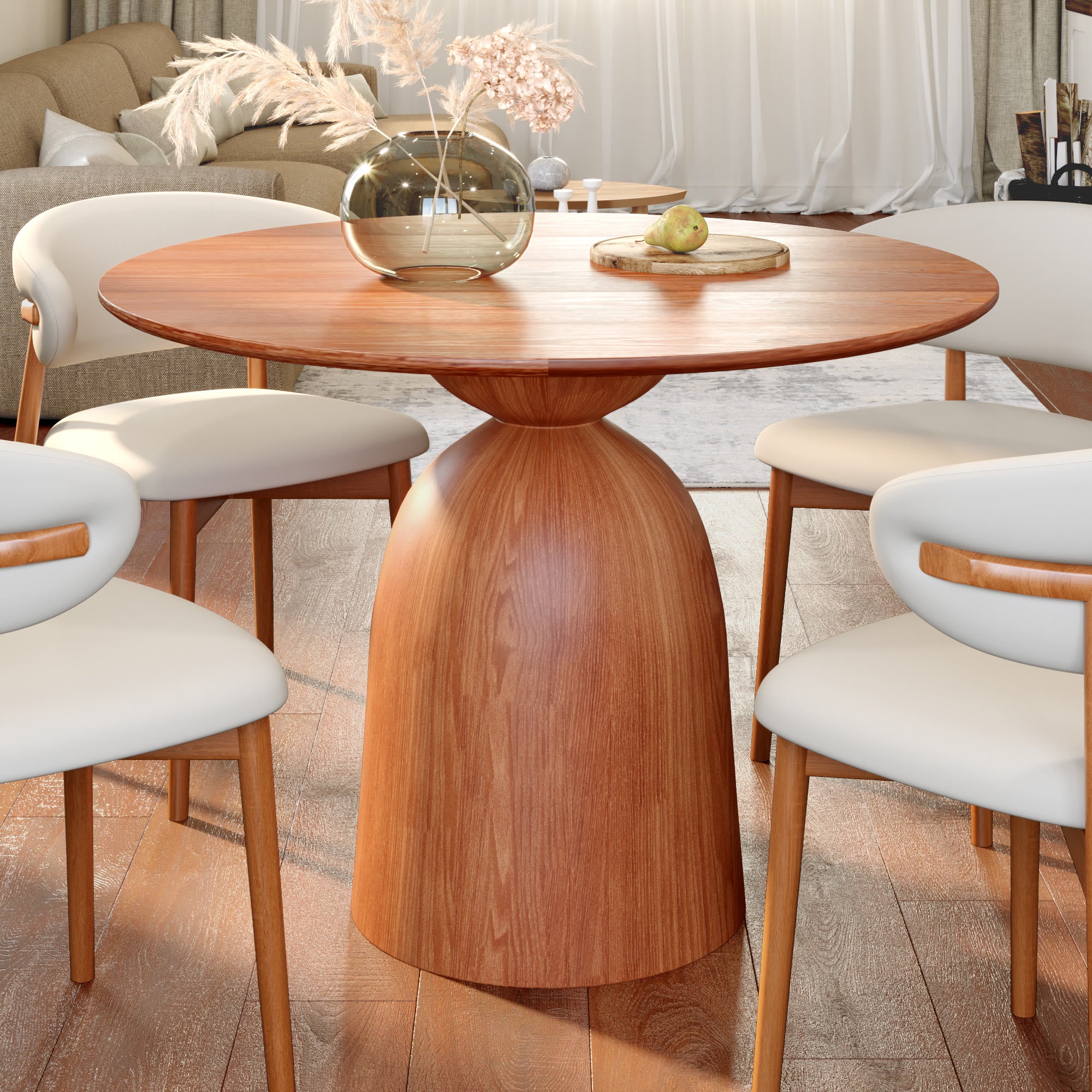 Soluna Walnut Solid Wood Pedestal Round Dining Table with Walnut Solid Wood Top - 43.31'' W X 43.31'' D X 29.53'' H - image 0