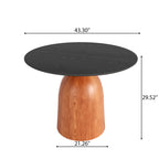 Soluna Walnut Solid Wood Pedestal Round Dining Table with Black Wood Top - image 6