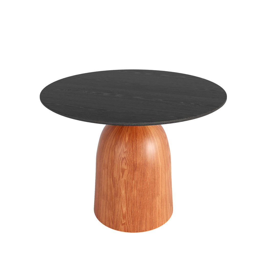 Soluna Walnut Solid Wood Pedestal Round Dining Table with Black Wood Top - image 1