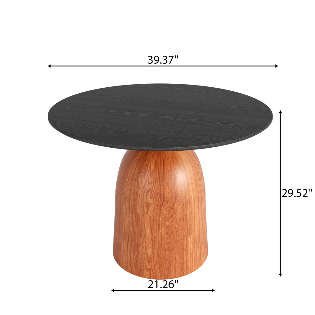 Soluna Walnut Solid Wood Pedestal Round Dining Table with Black Wood Top - image 5