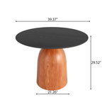 Soluna Walnut Solid Wood Pedestal Round Dining Table with Black Wood Top - image 5
