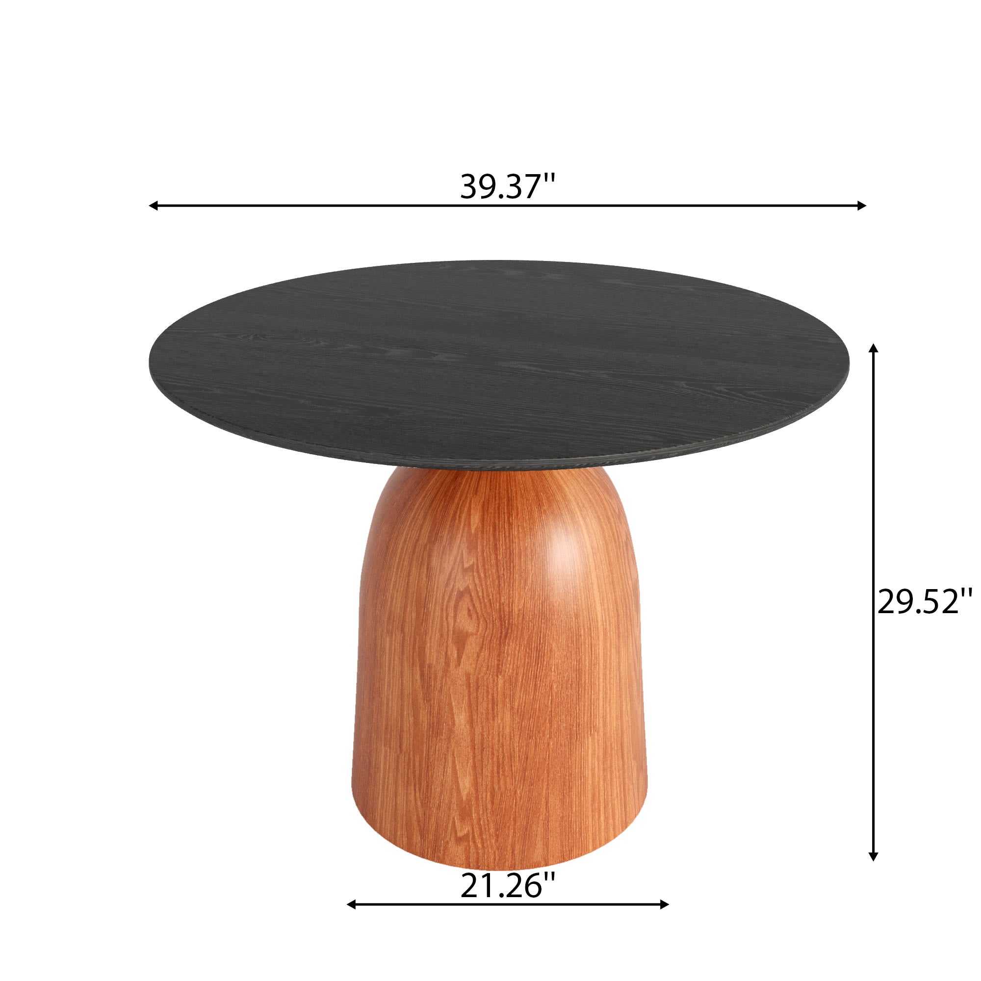 Soluna Walnut Solid Wood Pedestal Round Dining Table with Black Wood Top - image 5