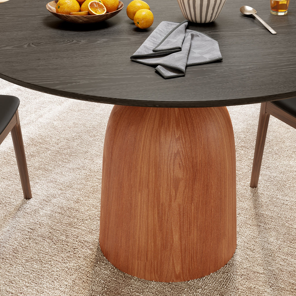 Soluna Walnut Solid Wood Pedestal Round Dining Table with Black Wood Top - image 7