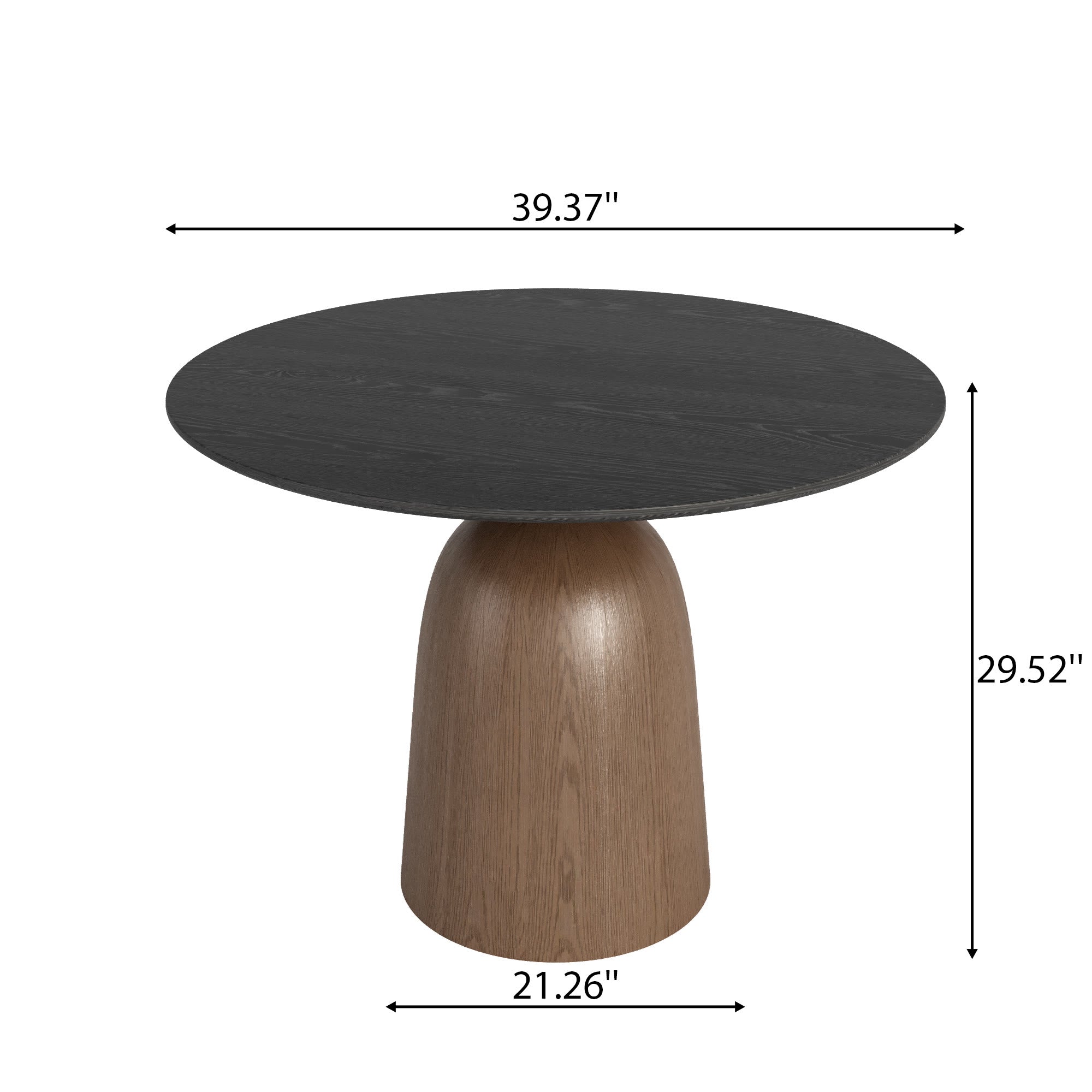 Soluna Dark Walnut Solid Wood Pedestal Round Dining Table with Black Wood Top - image 5