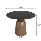 Soluna Dark Walnut Solid Wood Pedestal Round Dining Table with Black Wood Top - image 5