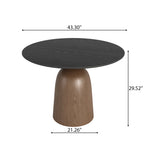 Soluna Dark Walnut Solid Wood Pedestal Round Dining Table with Black Wood Top - image 6
