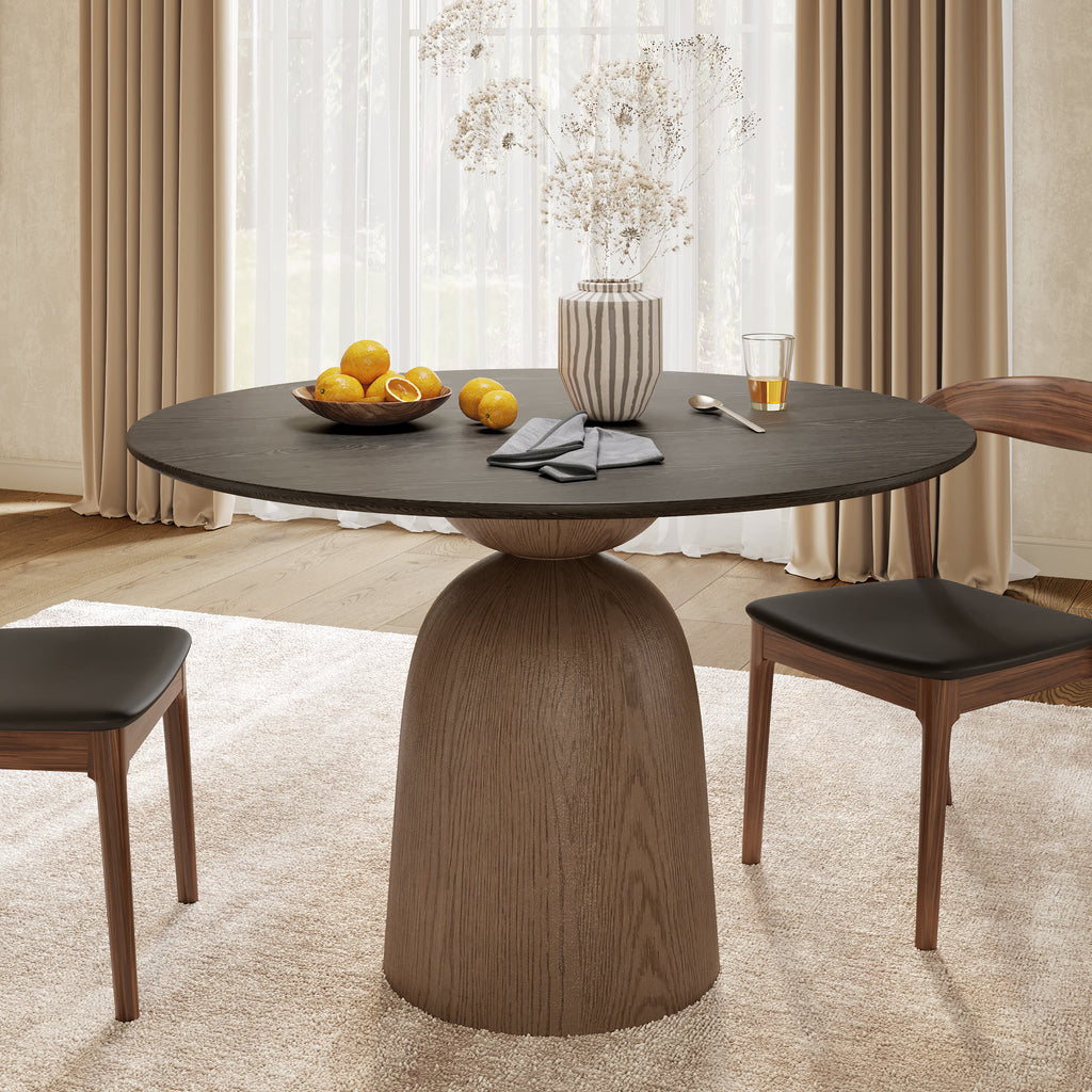Soluna Dark Walnut Solid Wood Pedestal Round Dining Table with Black Wood Top - 43.31'' W X 43.31'' D X 29.53'' H - image 0