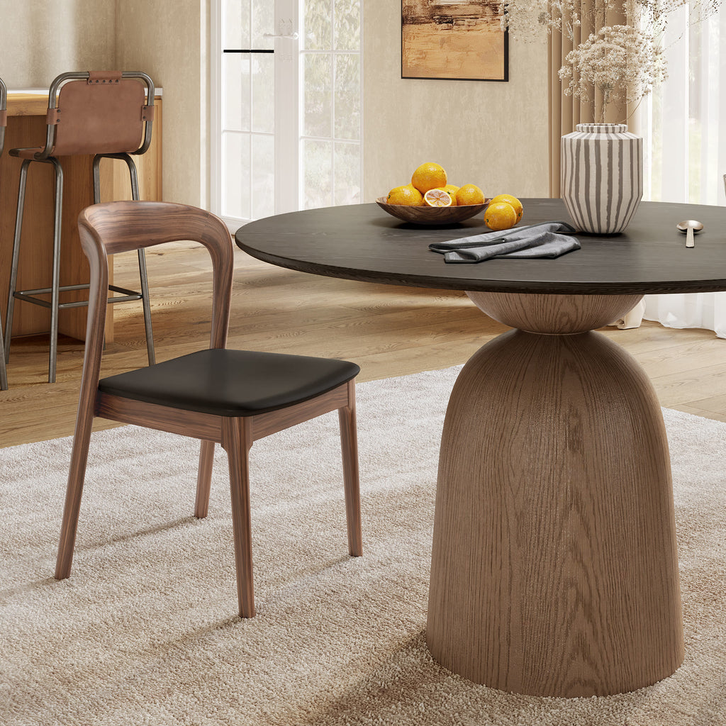 Soluna Dark Walnut Solid Wood Pedestal Round Dining Table with Black Wood Top - image 2