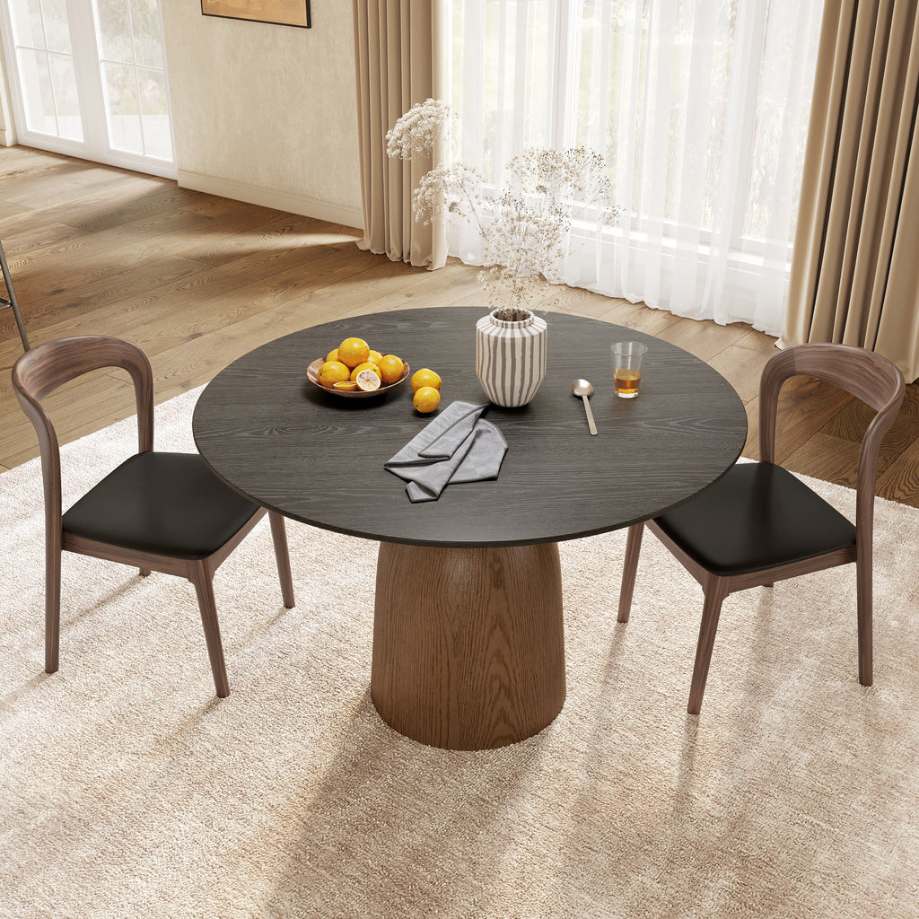 Soluna Dark Walnut Solid Wood Pedestal Round Dining Table with Black Wood Top - image 3