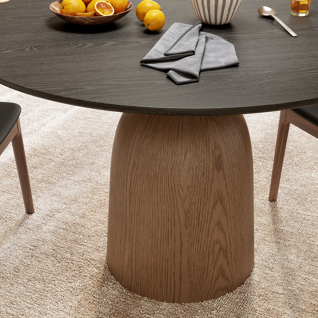 Soluna Dark Walnut Solid Wood Pedestal Round Dining Table with Black Wood Top - image 7