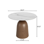 Soluna Dark Walnut Solid Wood Pedestal Round Dining Table with Snow White Stone Top - image 5