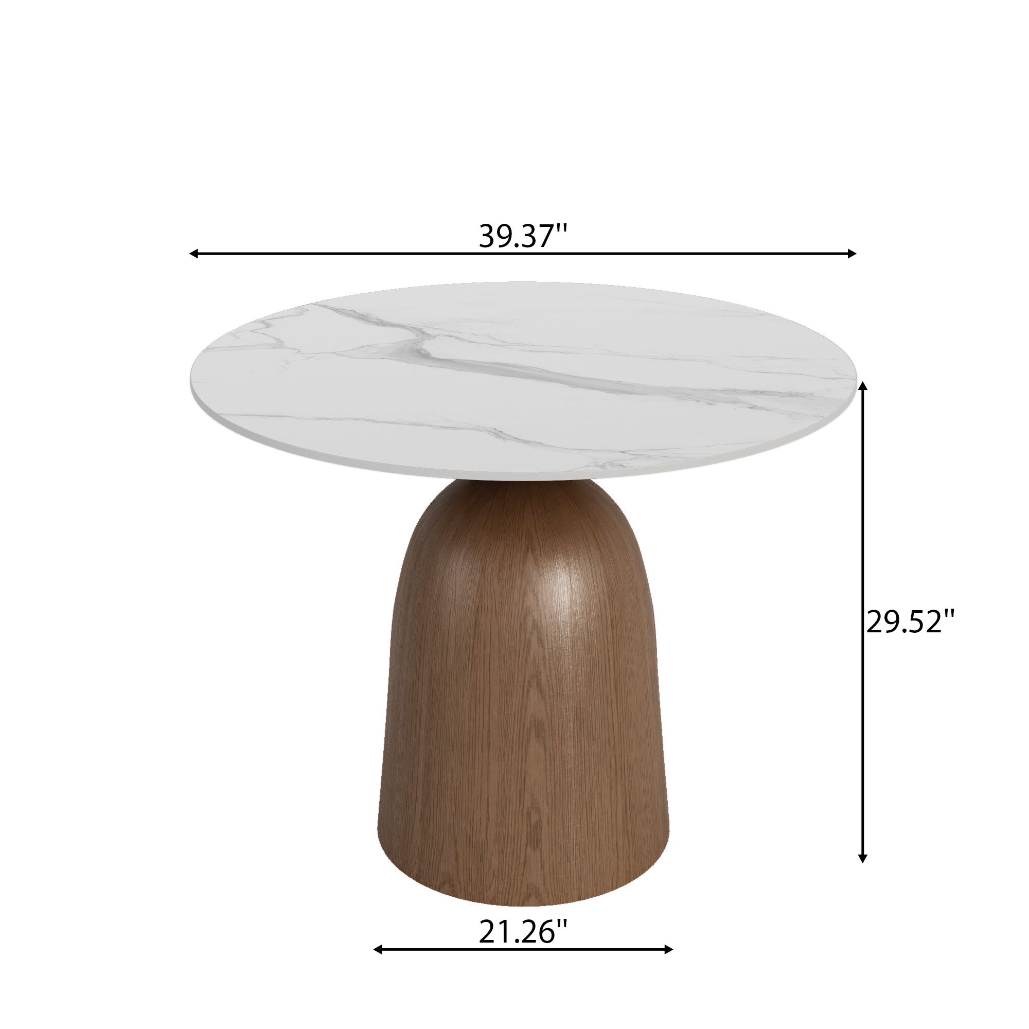 Soluna Dark Walnut Solid Wood Pedestal Round Dining Table with Snow White Stone Top - image 5