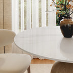 Soluna Dark Walnut Solid Wood Pedestal Round Dining Table with Snow White Stone Top - image 7