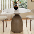 Soluna Dark Walnut Solid Wood Pedestal Round Dining Table with Snow White Stone Top - 43.31'' W X 43.31'' D X 29.53'' H - image 0