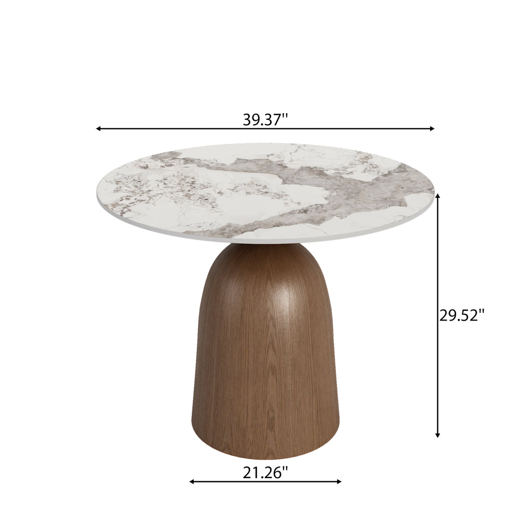 Soluna Dark Walnut Solid Wood Pedestal Round Dining Table with Pandora Stone Top - image 5