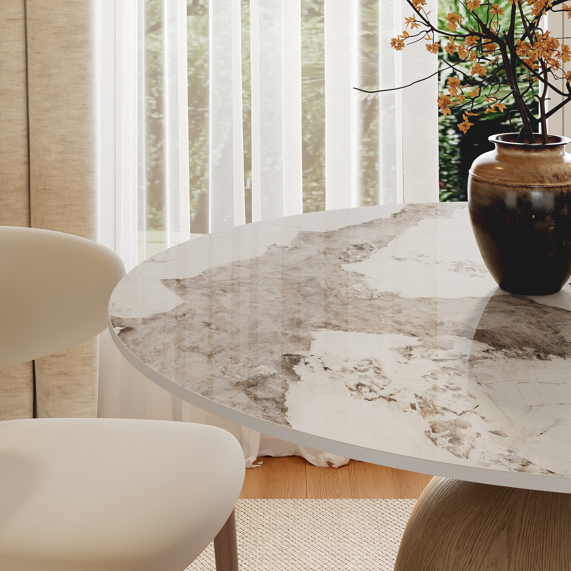 Soluna Dark Walnut Solid Wood Pedestal Round Dining Table with Pandora Stone Top - image 7