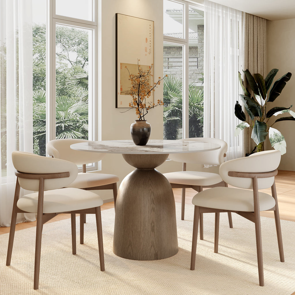Soluna Dark Walnut Solid Wood Pedestal Round Dining Table with Pandora Stone Top - image 4