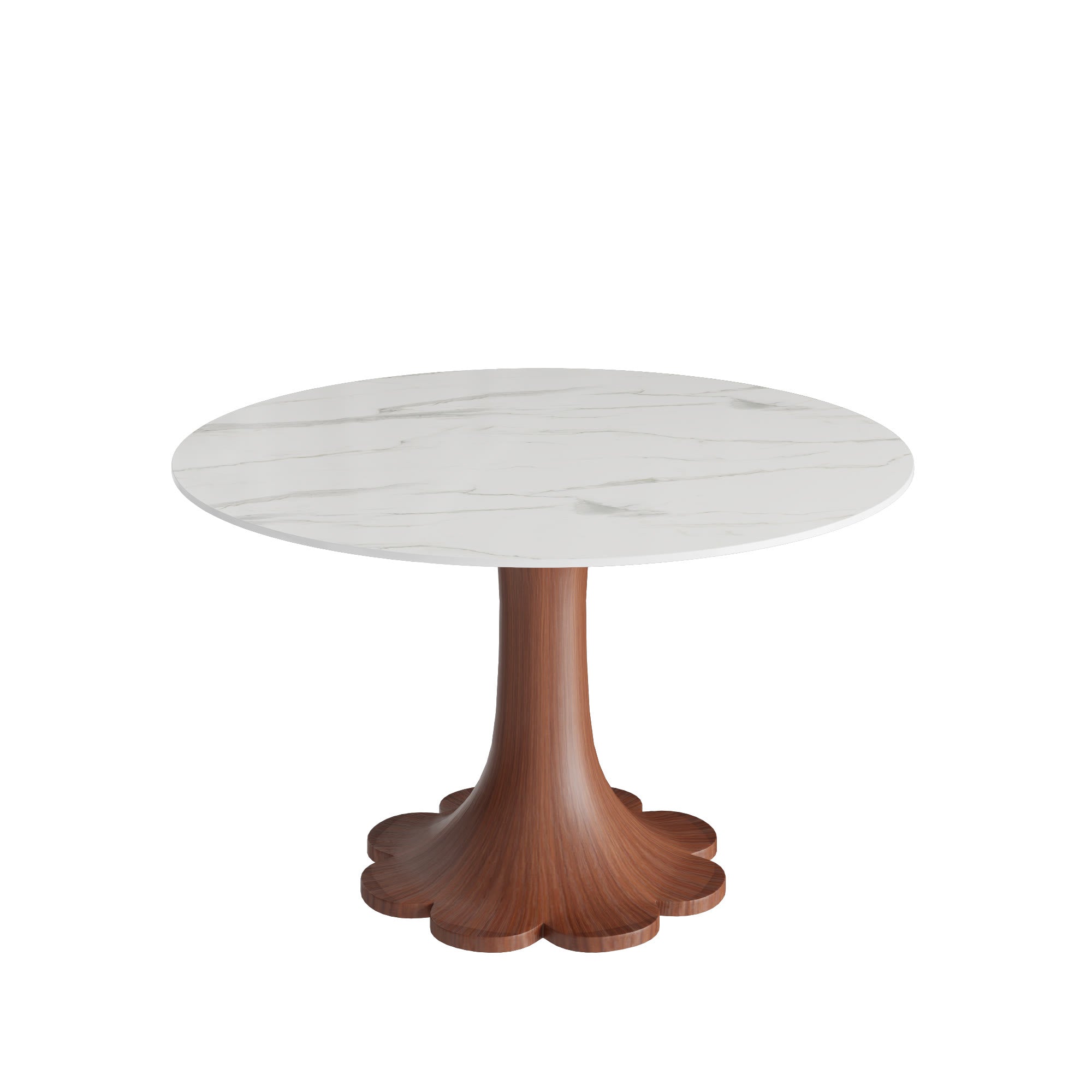 Liora Walnut Solid Wood Pedestal Round Dining Table with Snow White Stone Top - image 1