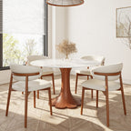 Liora Walnut Solid Wood Pedestal Round Dining Table with Snow White Stone Top - image 4