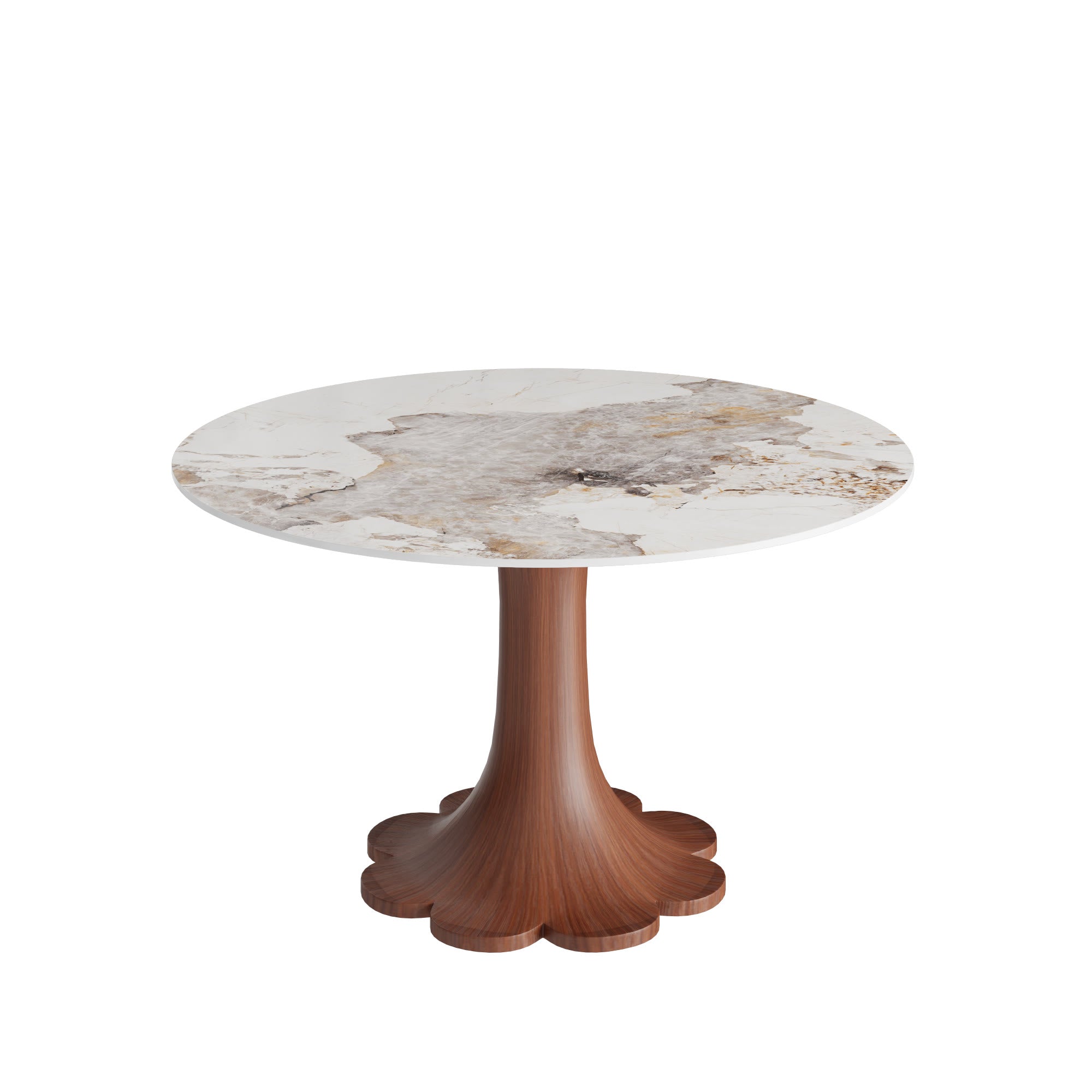 Liora Walnut Solid Wood Pedestal Round Dining Table with Pandora Stone Top - image 1