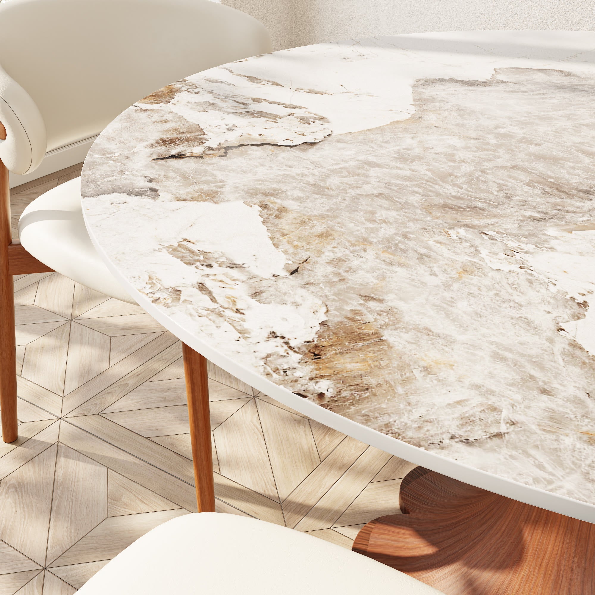 Liora Walnut Solid Wood Pedestal Round Dining Table with Pandora Stone Top - image 2