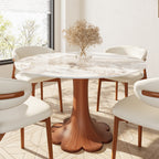 Liora Walnut Solid Wood Pedestal Round Dining Table with Pandora Stone Top - 43.31'' W X 43.31'' D X 29.53'' H - image 0