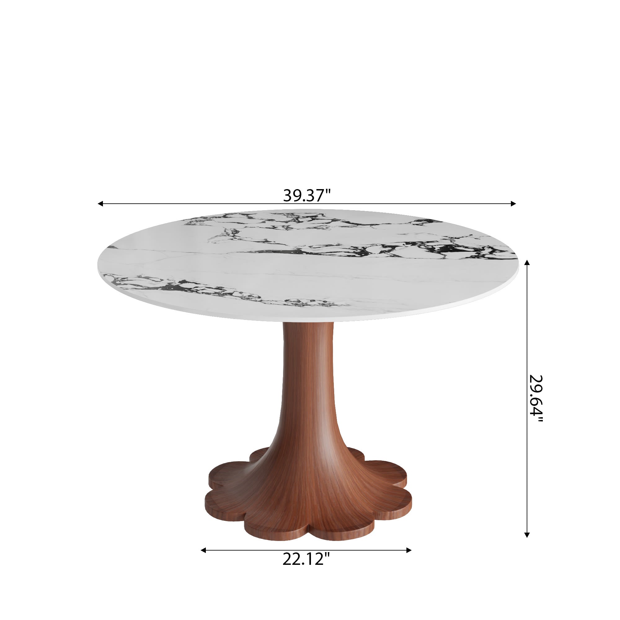 Liora Walnut Solid Wood Pedestal Round Dining Table with Ink-Veined Stone Top - image 4
