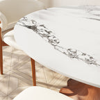 Liora Walnut Solid Wood Pedestal Round Dining Table with Ink-Veined Stone Top - image 1