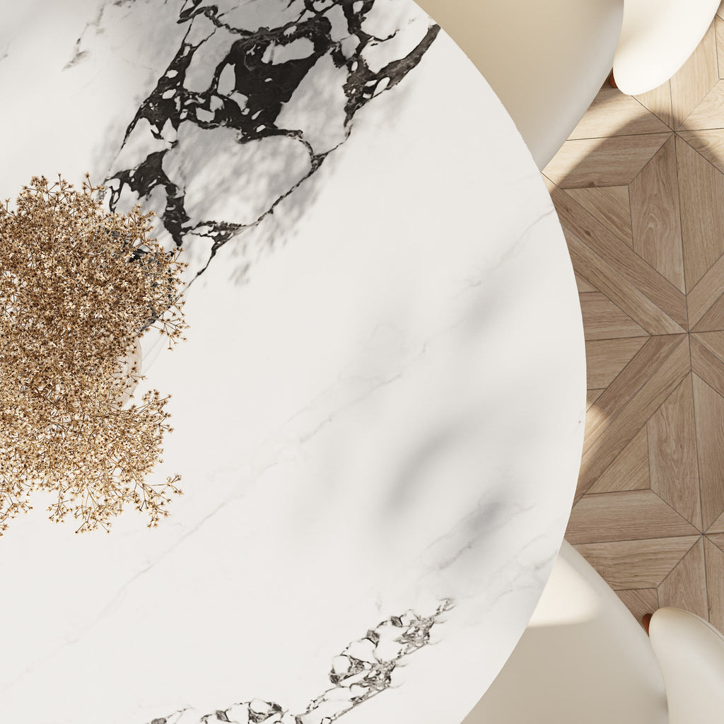 Liora Walnut Solid Wood Pedestal Round Dining Table with Ink-Veined Stone Top - image 7