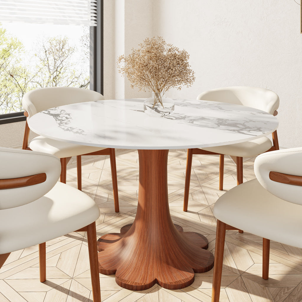 Liora Walnut Solid Wood Pedestal Round Dining Table with Ink-Veined Stone Top - 43.31'' W X 43.31'' D X 29.53'' H - image 0