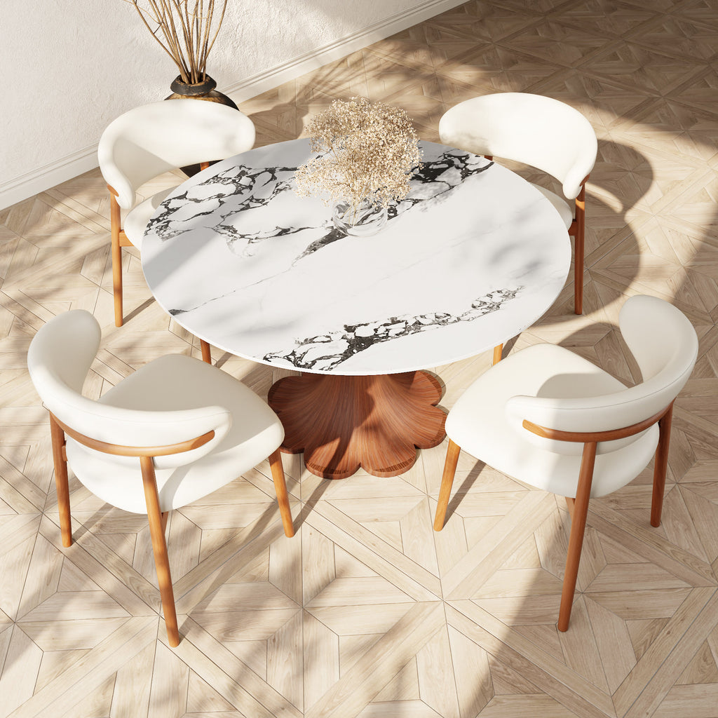 Liora Walnut Solid Wood Pedestal Round Dining Table with Ink-Veined Stone Top - image 3