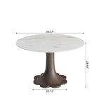 Liora Dark Walnut Solid Wood Pedestal Round Dining Table with Snow White Stone Top - image 6