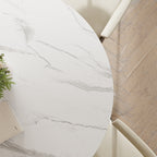 Liora Dark Walnut Solid Wood Pedestal Round Dining Table with Snow White Stone Top - image 8