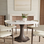 Liora Dark Walnut Solid Wood Pedestal Round Dining Table with Snow White Stone Top - image 3