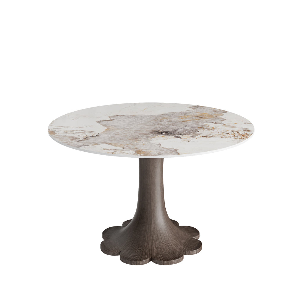 Liora Dark Walnut Solid Wood Pedestal Round Dining Table with Pandora Stone Top - image 1
