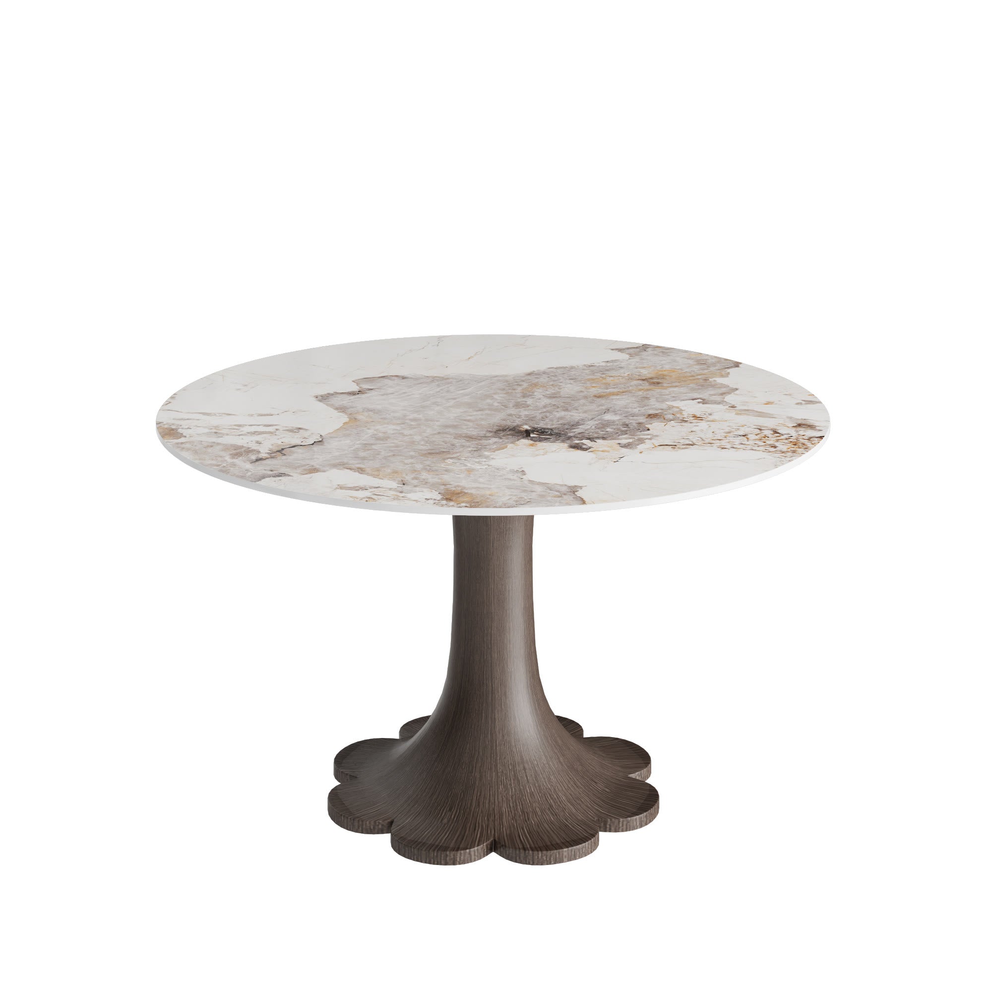 Liora Dark Walnut Solid Wood Pedestal Round Dining Table with Pandora Stone Top - image 1