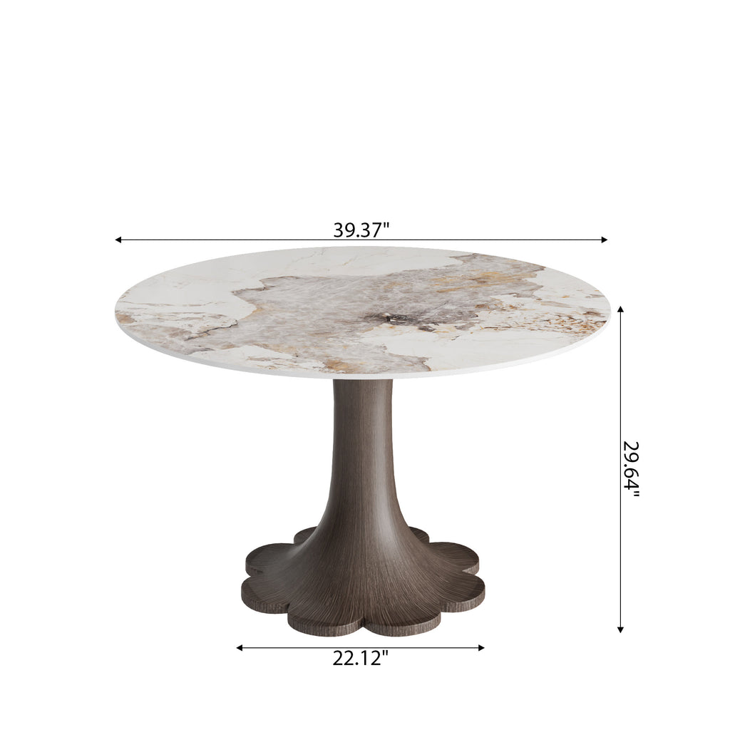 Liora Dark Walnut Solid Wood Pedestal Round Dining Table with Pandora Stone Top - image 6