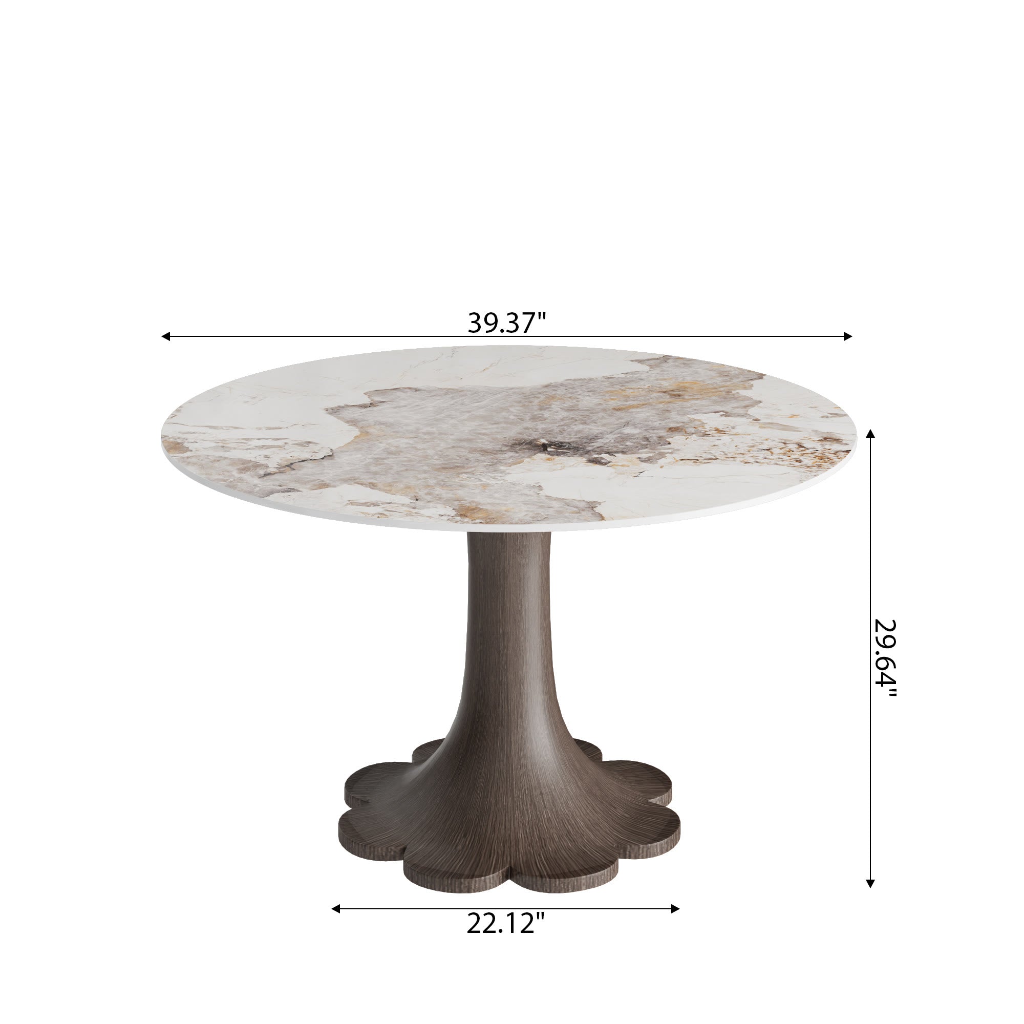 Liora Dark Walnut Solid Wood Pedestal Round Dining Table with Pandora Stone Top - image 6