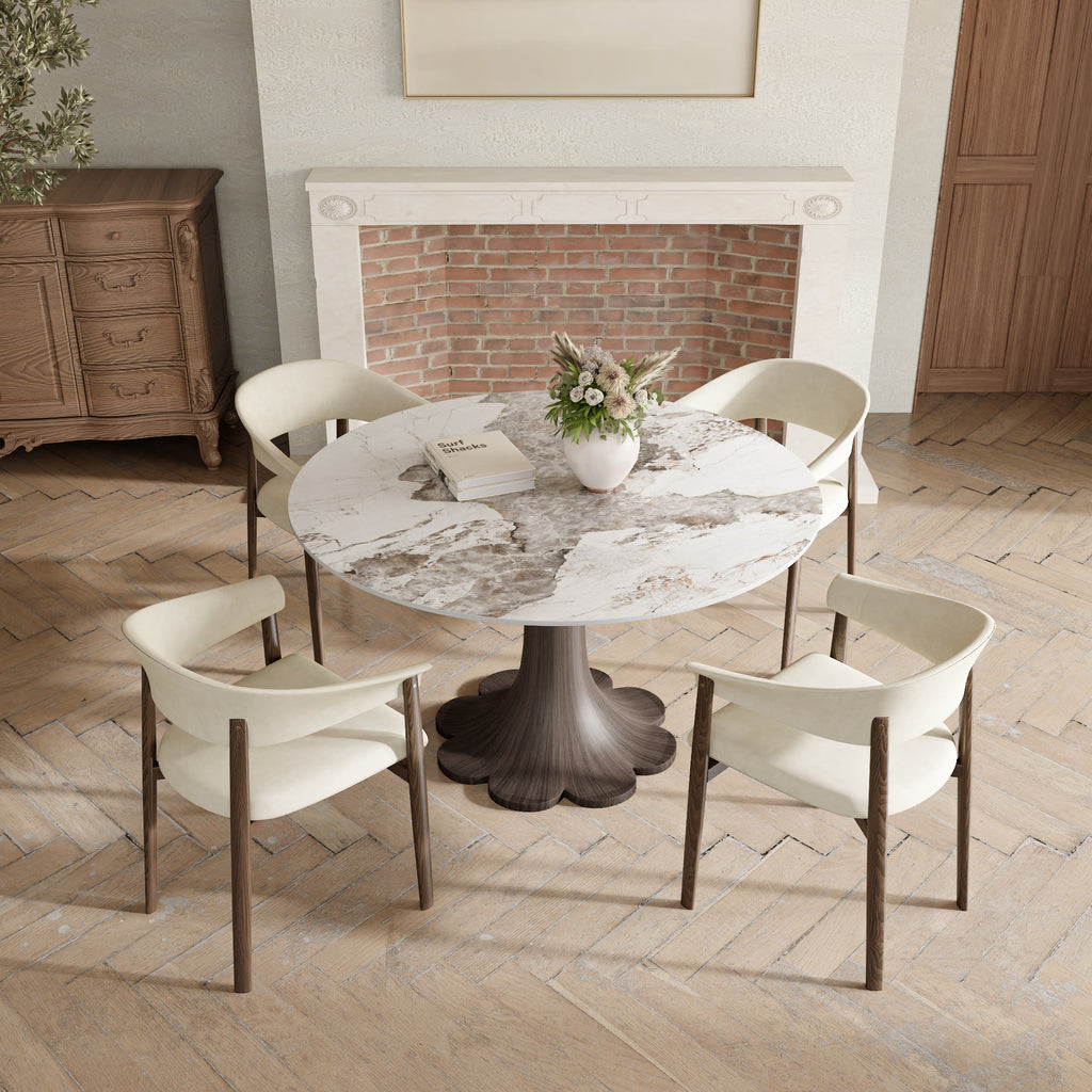 Liora Dark Walnut Solid Wood Pedestal Round Dining Table with Pandora Stone Top - image 5