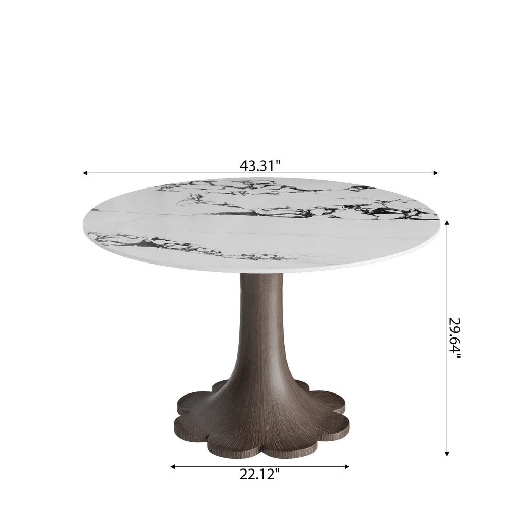 Liora Dark Walnut Solid Wood Pedestal Round Dining Table with Ink-Veined Stone Top - image 7