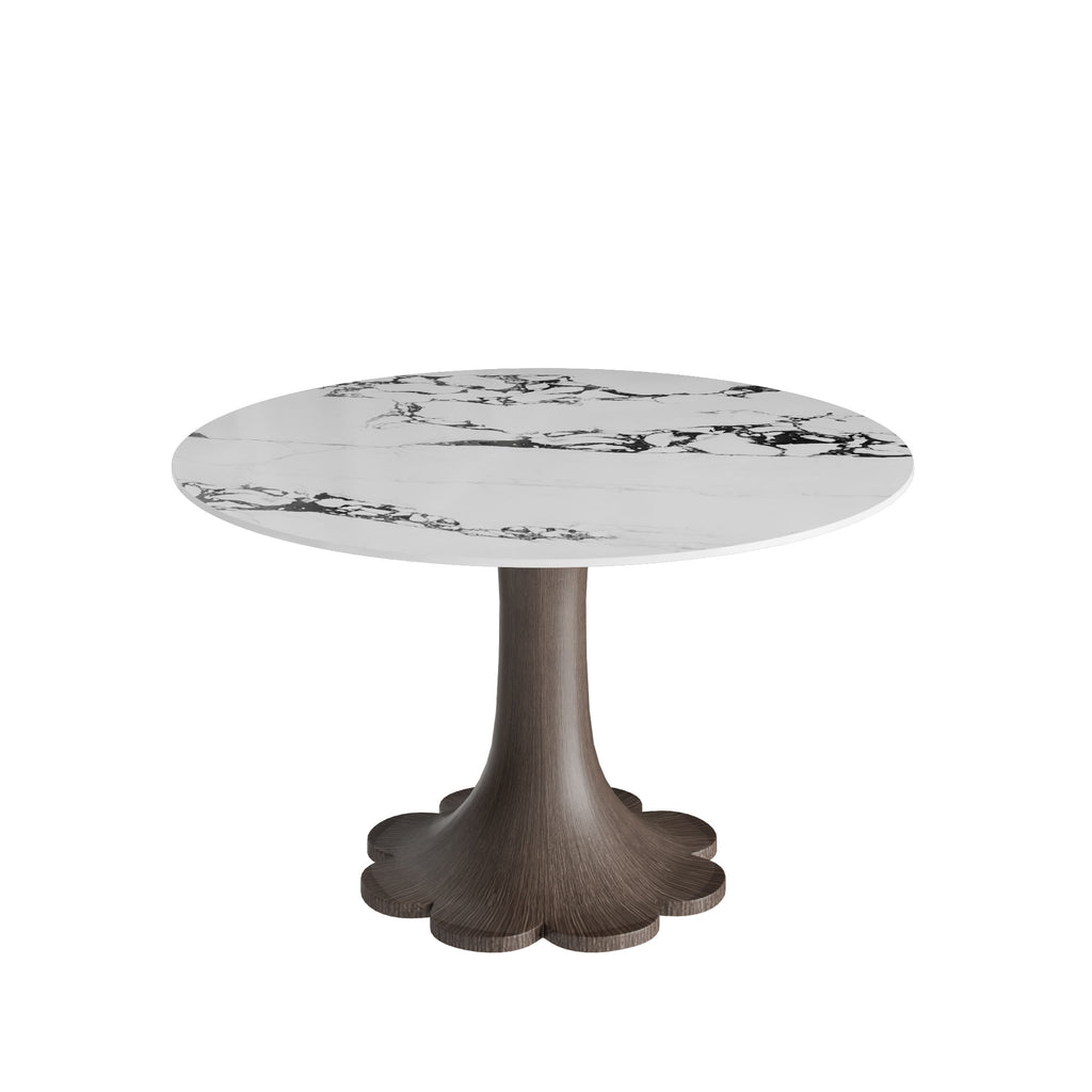 Liora Dark Walnut Solid Wood Pedestal Round Dining Table with Ink-Veined Stone Top - image 1