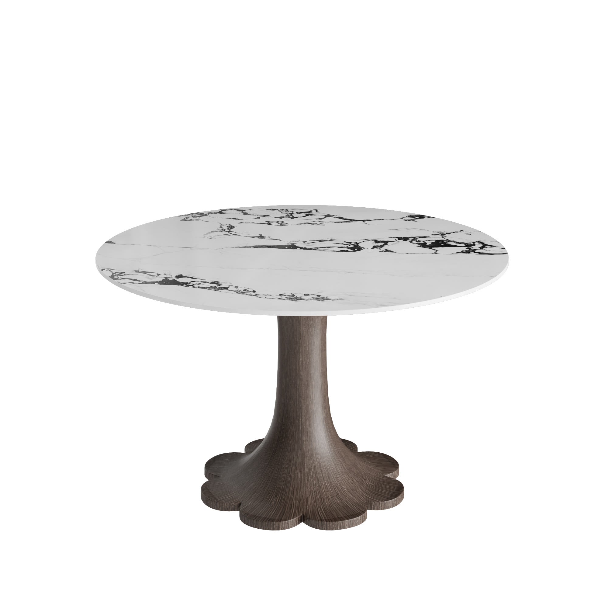 Liora Dark Walnut Solid Wood Pedestal Round Dining Table with Ink-Veined Stone Top - image 1